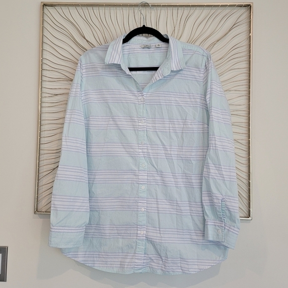 L.L. Bean Cotton Mint Green Light Blue Striped Button Down Shirt Size Large - Picture 3 of 10